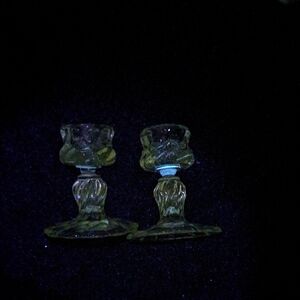 Uranium Elegant Glass Candle Holders Lot Of 2